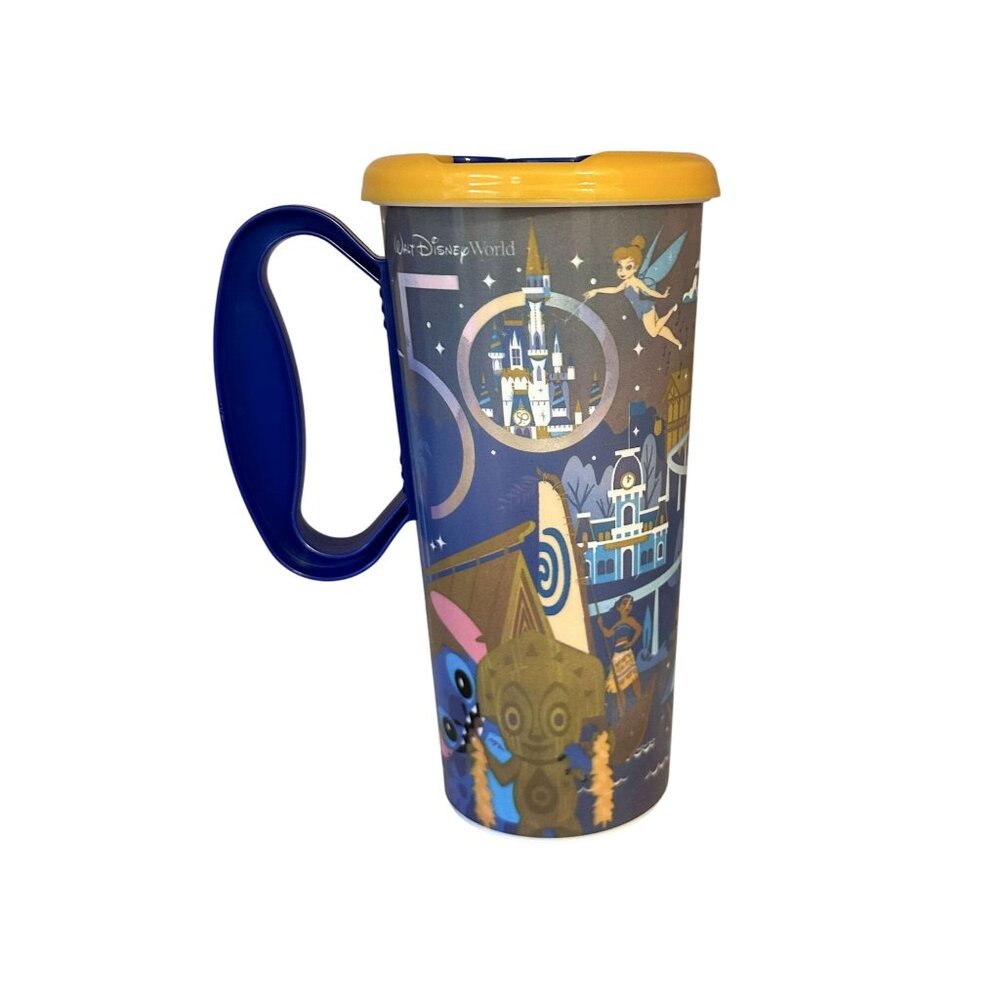 Disney World 50th Anniversary Resort Mug Refillable Parks Cup Mickey Blue Lid